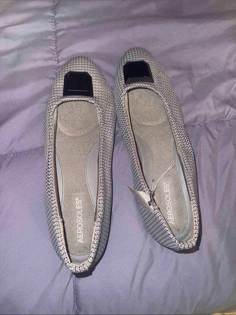 AEROSOLES Silver Knit Square-Toe Slip-Ons